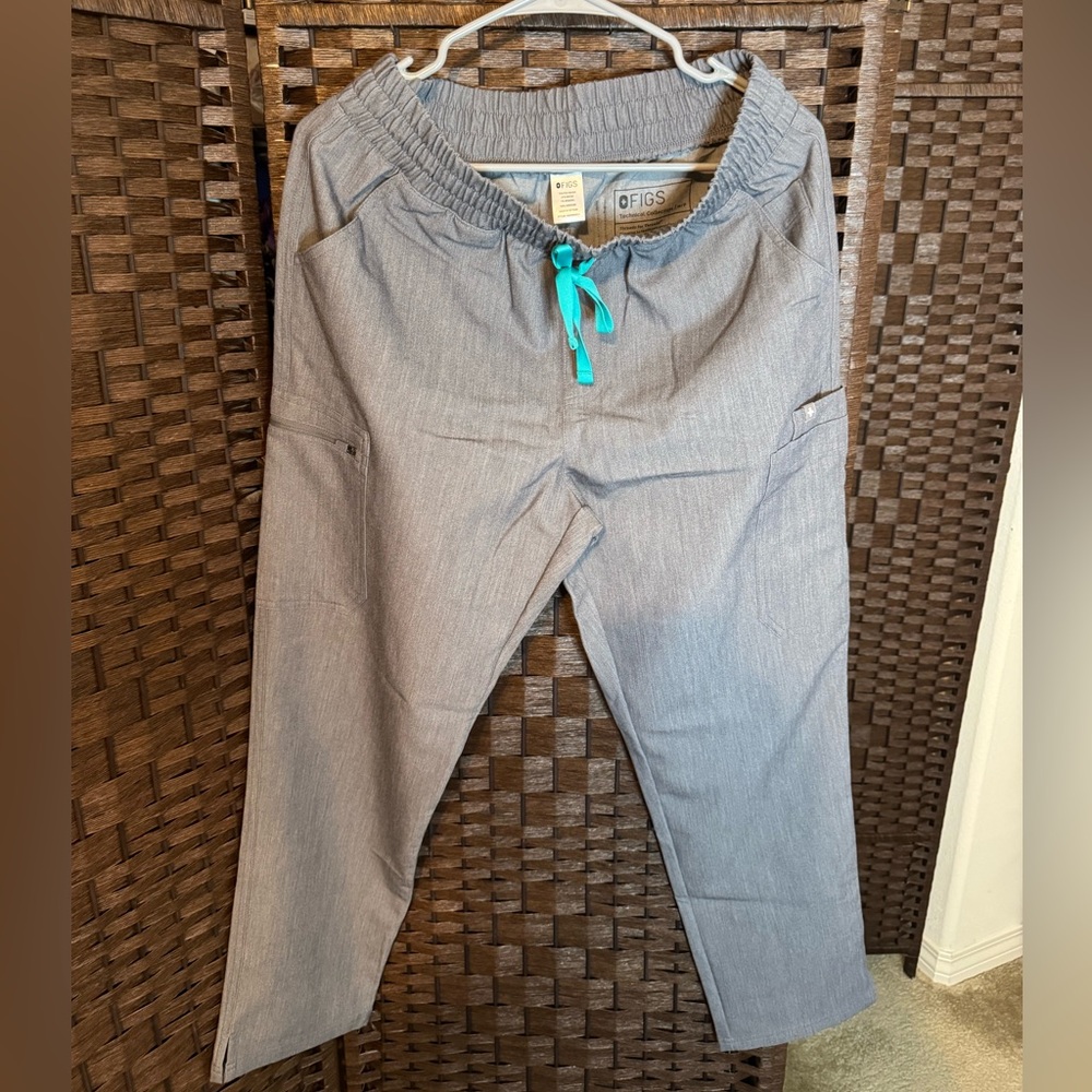 Figs Gray Pants with Teal Accent
